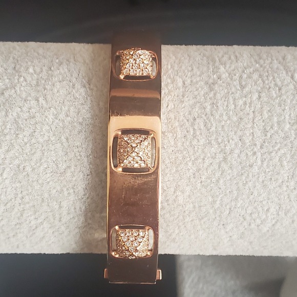 Swarovski Rose Gold Tactic Hinged Bangle Bracelet Clear Crystals Swan Signed - Picture 6 of 12